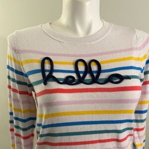 Time and Tru Women's Colorful Striped Sweater with 'Hello' Design